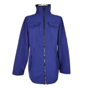 London Fog Raincoat Women Size M Blue Front Zip Zipper Pockets Fleece Lined
